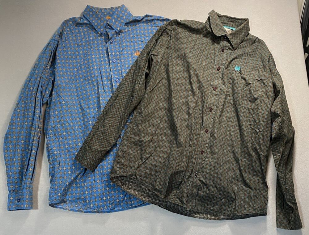 Cinch Pair Men's Geometric Modern Fit Western Long Sleeve Button Down Shirt Med